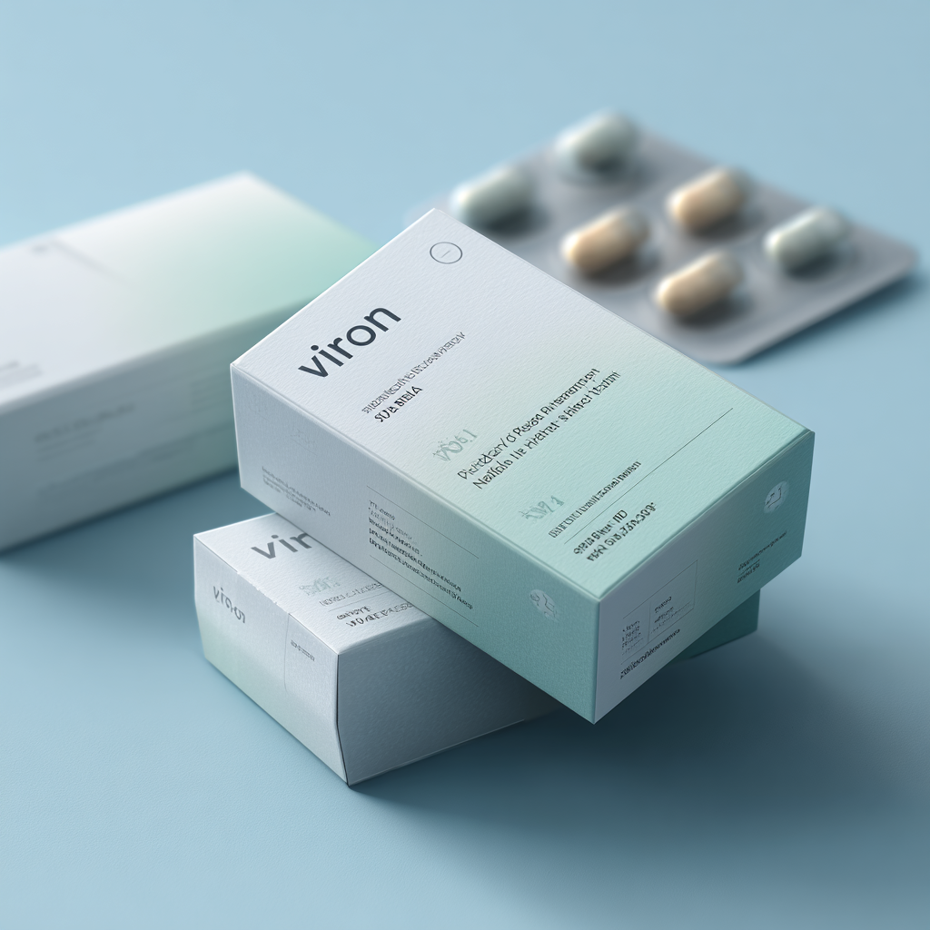 Viron supplement bottle package on neutral background